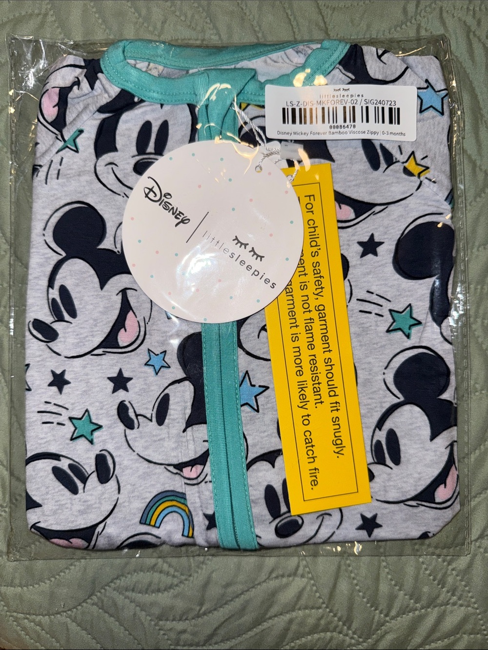Little Sleepies Mickey Mouse Gray & Teal Footie